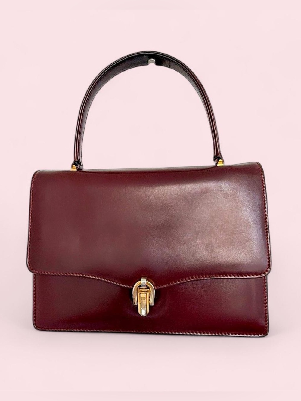 Vintage Gucci Classic Structured Top-Handle Bag in Deep Burgundy